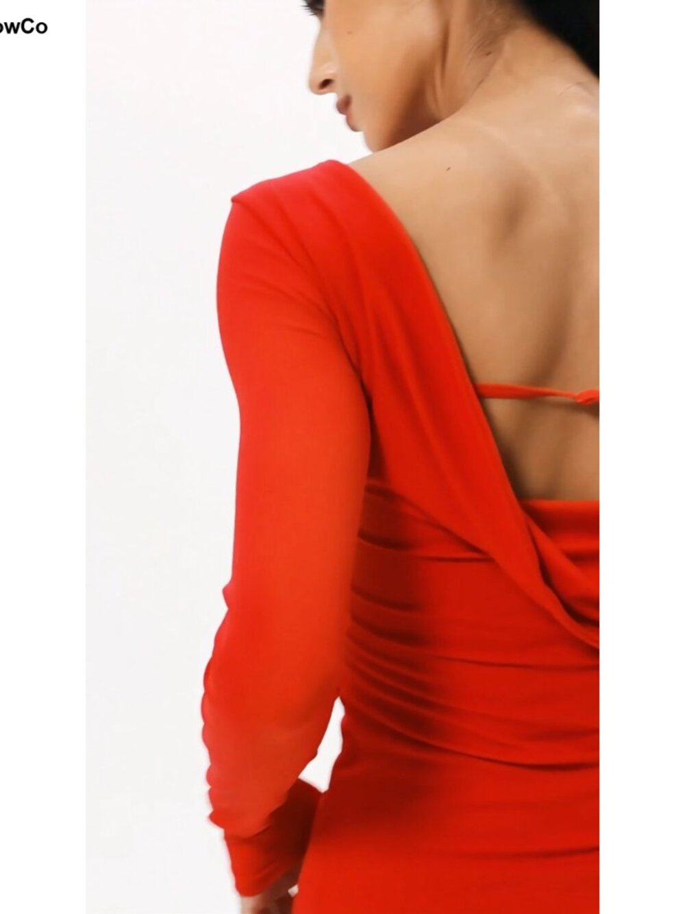 Long Sleeve Cowl Back Boat Neck Double Lined Fitted T-Shirt - Picture 6 of 6